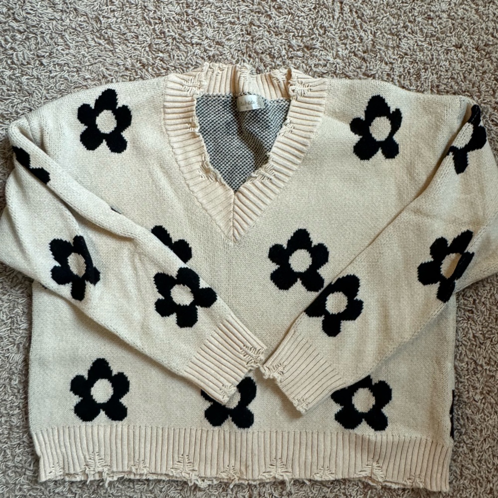 Altar’d State Distressed Daisy Sweater - Picture 2 of 3